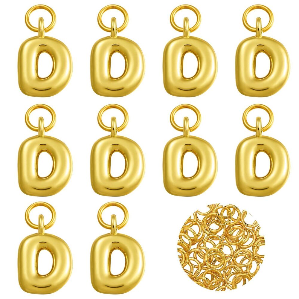1885 10 pcs Bubble Letter D Charms 18K Gold Filled Charms for Jewelry